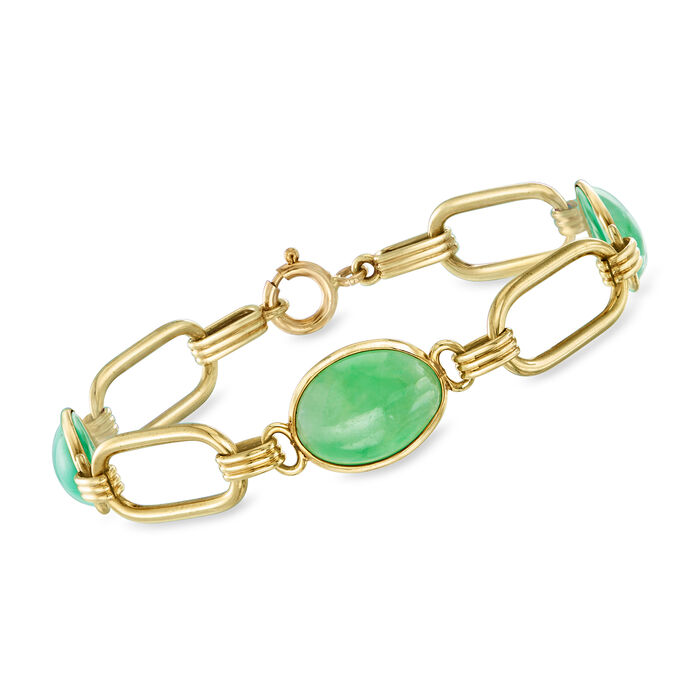 C. 1960 Vintage Jade Fancy-Link Bracelet in 14kt Yellow Gold