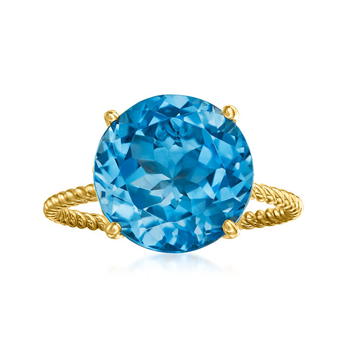 8.00 Carat London Blue Topaz Twisted Ring in 14kt Yellow Gold