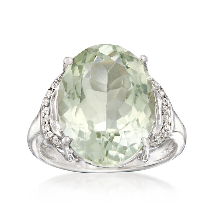 7.50 Carat Prasiolite Ring with White Topaz Accents in Sterling Silver