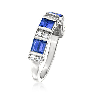 1.10 ct. t.w. Sapphire and .20 ct. t.w. Diamond Ring in 14kt White Gold