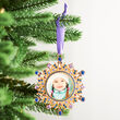 Ross-Simons Blue and Purple Crystal Holiday Photo Frame Ornament in Gold Plate