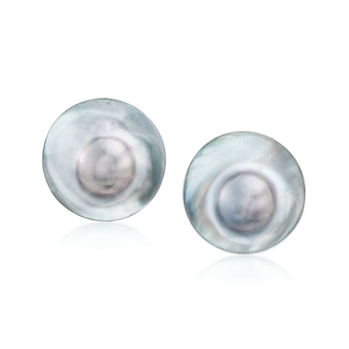 23mm Gray Cultured Blister Pearl Earrings in Sterling Silver