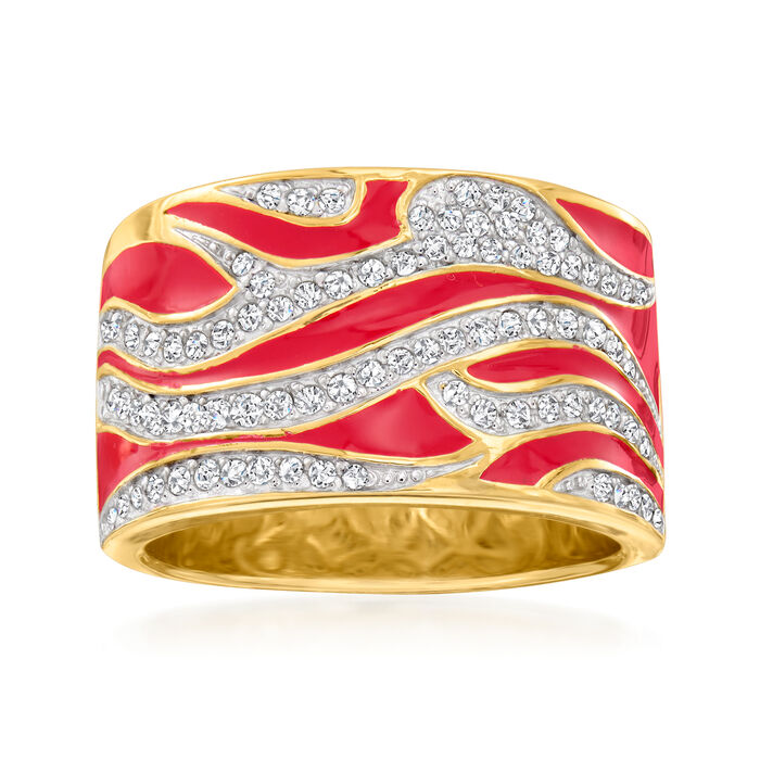 .50 ct. t.w. Diamond and Red Enamel Flame Ring in 18kt Gold Over Sterling