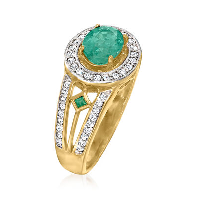 1.30 Carat Emerald Ring with .35 ct. t.w. Diamonds and Emerald Accents in 14kt Yellow Gold