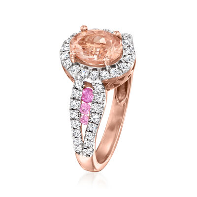 1.10 Carat Morganite Ring with .50 ct. t.w. Diamonds and .20 ct. t.w. Pink Sapphires in 14kt Rose Gold