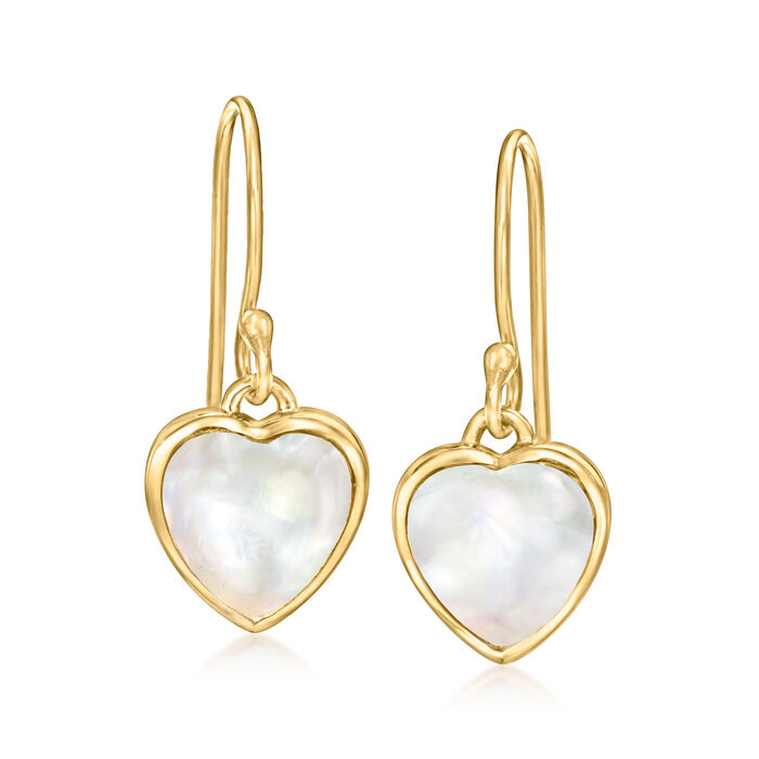 Mother-of-Pearl Heart Drop Earrings in 18kt Gold Over Sterling