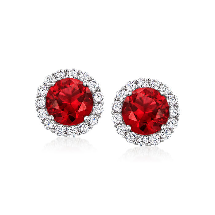 3.10 ct. t.w. Simulated Ruby and .60 ct. t.w. CZ Earrings in Sterling Silver