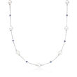 6-6.5mm Cultured Pearl and .30 ct. t.w. Sapphire Necklace in 14kt White Gold