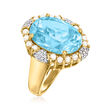 11.00 Carat Sky Blue Topaz Ring with .10 ct. t.w. Diamonds and Seed Pearls in 18kt Gold Over Sterling