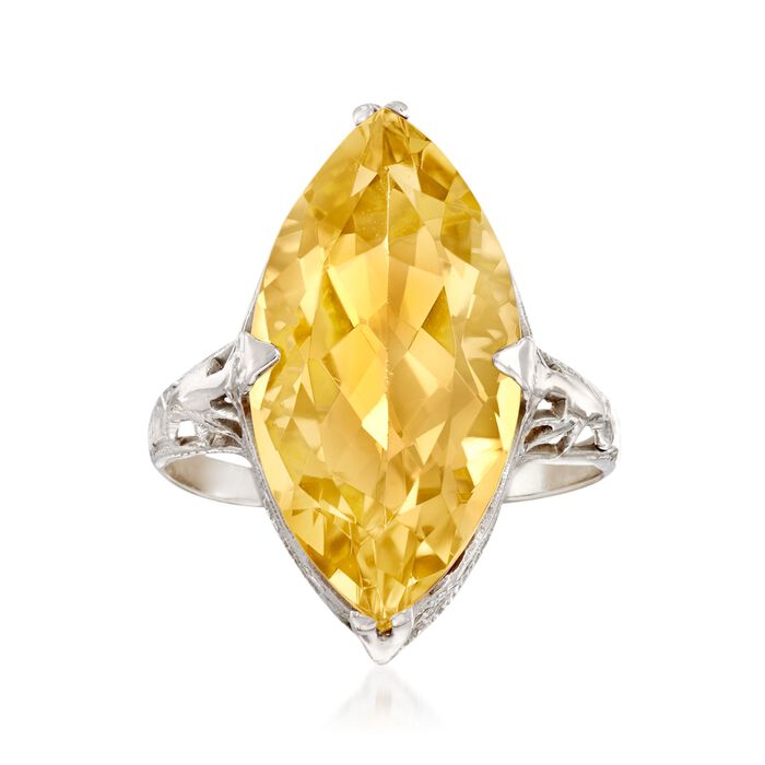C. 1950 Vintage 6.85 Carat Marquise Citrine Ring in 14kt White Gold