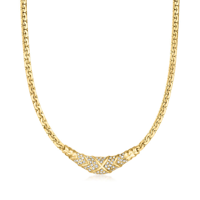 C. 1990 Vintage 1.25 ct. t.w. Diamond Graduated Fancy-Link Necklace in 18kt Yellow Gold