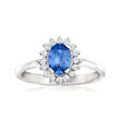 1.00 Carat Sapphire and .20 ct. t.w. Diamond Halo Ring in 18kt White Gold