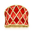 Italian Pink and Red Enamel Harlequin Ring in 18kt Yellow Gold Over Sterling