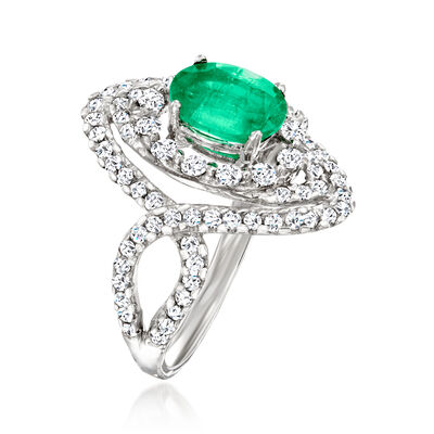 1.10 Carat Emerald and .90 ct. t.w. Diamond Ring in 14kt White Gold