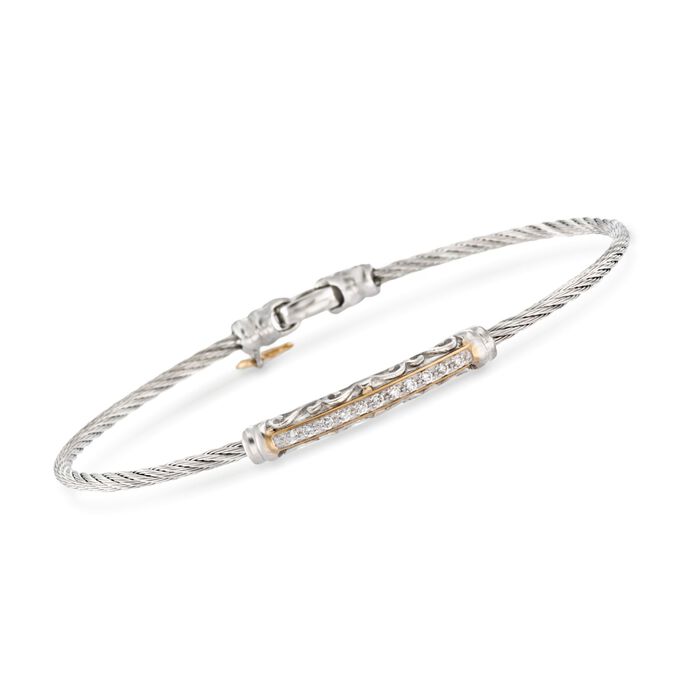 ALOR &quot;Classique&quot; .10 ct. t.w. Diamond Gray Cable Bracelet With 18kt Gold