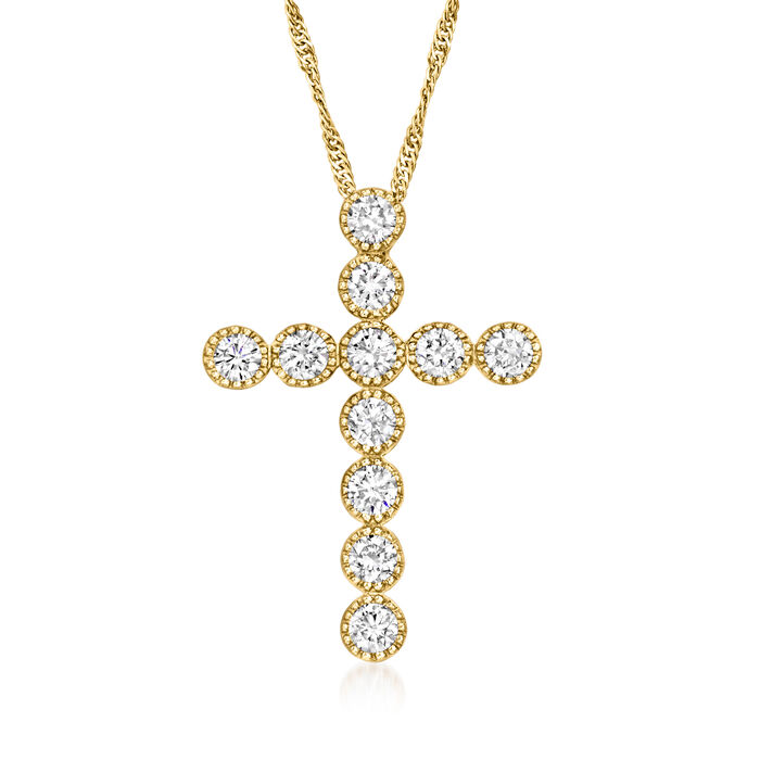 C. 1990 Vintage .55 ct. t.w. Diamond Cross Pendant Necklace in 14kt Yellow Gold