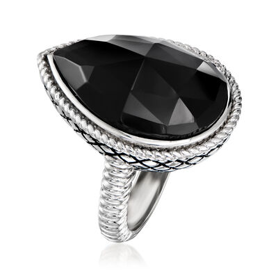 Andrea Candela &quot;Trebol&quot; Onyx Ring with Black Enamel in Sterling Silver