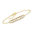 3.5-4mm Cultured Pearl and 1.20 ct. t.w. White Topaz Bar Bracelet in 18kt Gold Over Sterling