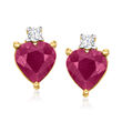 2.00 ct. t.w. Ruby Heart Earrings with Diamond Accents in 14kt Yellow Gold