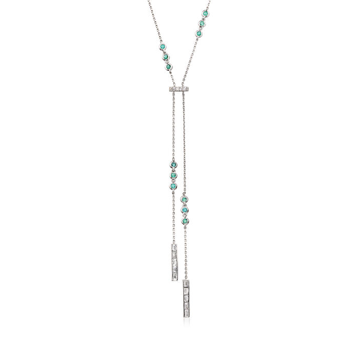 .81 ct. t.w. Diamond and .50 ct. t.w. Emerald Y-Necklace in 18kt White Gold
