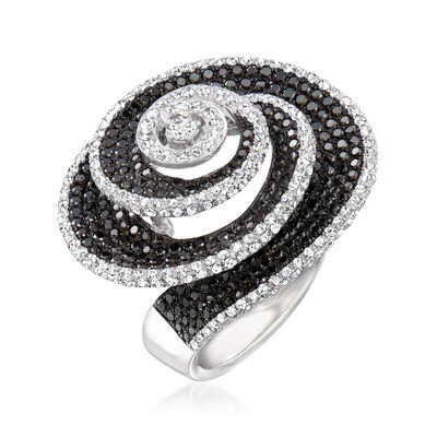 2.85 ct. t.w. Black and White Spiral Ring in 14kt White Gold