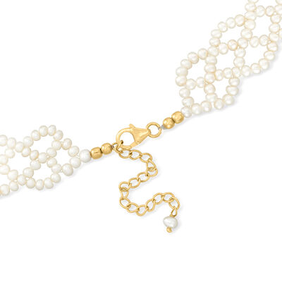 3-3.5mm Cultured Pearl Lace-Style Necklace with 18kt Gold Over Sterling
