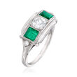 C. 1960 Vintage .70 ct. t.w. Emerald and .54 ct. t.w. Diamond Ring in Platinum