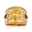 1.40 Carat Citrine and .80 ct. t.w. Rhodolite Garnet Ring with .60 ct. t.w. White Topaz in 18kt Gold Over Sterling