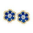 .90 ct. t.w. Sapphire and .25 ct. t.w. Diamond Flower Earrings in 14kt Yellow Gold