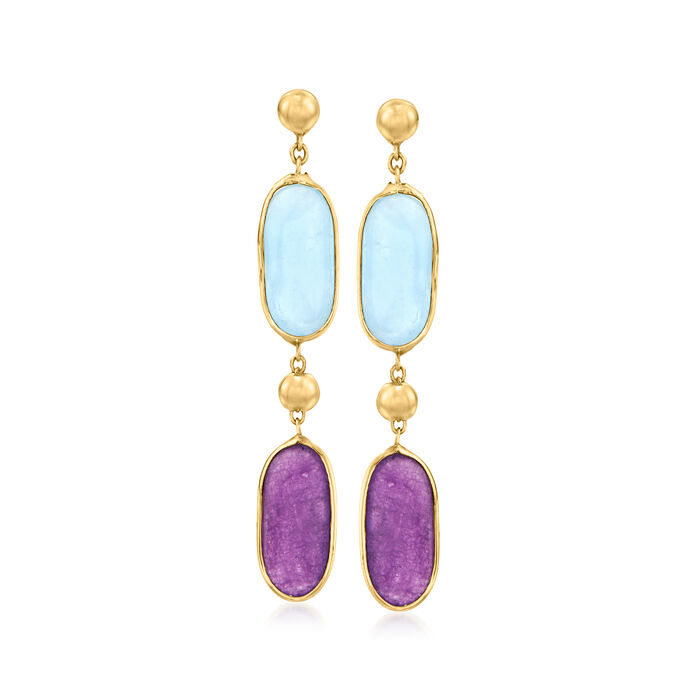 Italian Purple Quartzite and 2.50 ct. t.w. Aquamarine Drop Earrings in 14kt Yellow Gold