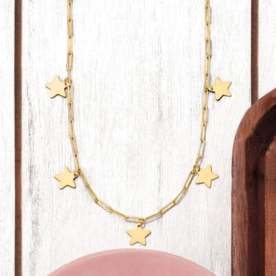 Italian 14kt Yellow Gold Paper Clip Link Star Necklace