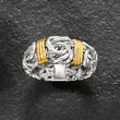 Sterling Silver Byzantine Ring with 14kt Gold Stations
