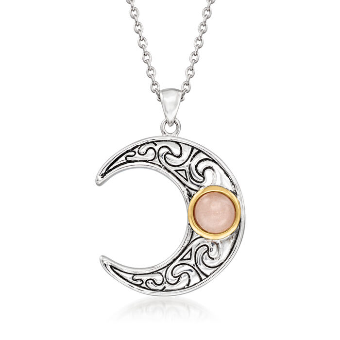 Sunstone Crescent Moon Pendant Necklace in Sterling Silver and 14kt Yellow Gold