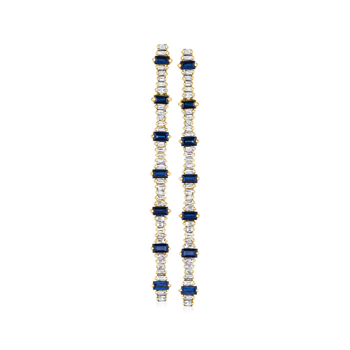.80 ct. t.w. Sapphire and .42 ct. t.w. Diamond Linear Drop Earrings in 14kt Yellow Gold