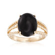 Black Onyx Oval Cabochon Ring in 14kt Yellow Gold