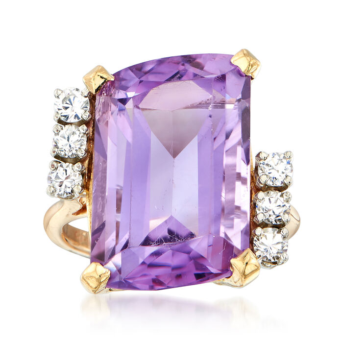 C. 1980 Vintage 10.00 Carat Cushion-Cut Amethyst and .35 ct. t.w. CZ Ring in 18kt Yellow Gold 