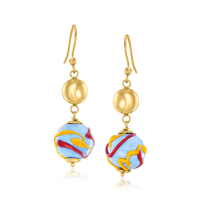 Italian Multicolored Murano Glass Bead Double-Drop Earrings in 18kt Gold Over Sterling