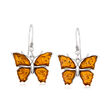 Amber Butterfly Drop Earrings in Sterling Silver