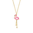Child's 14kt Yellow Gold Flamingo Pendant Necklace with Multicolored Enamel and CZ Accents