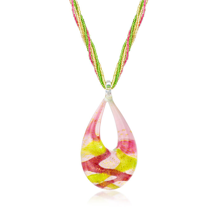 Italian Multicolored Murano Glass Pendant Necklace with 18kt Gold Over Sterling