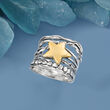 Sterling Silver and 14kt Yellow Gold Star Ring