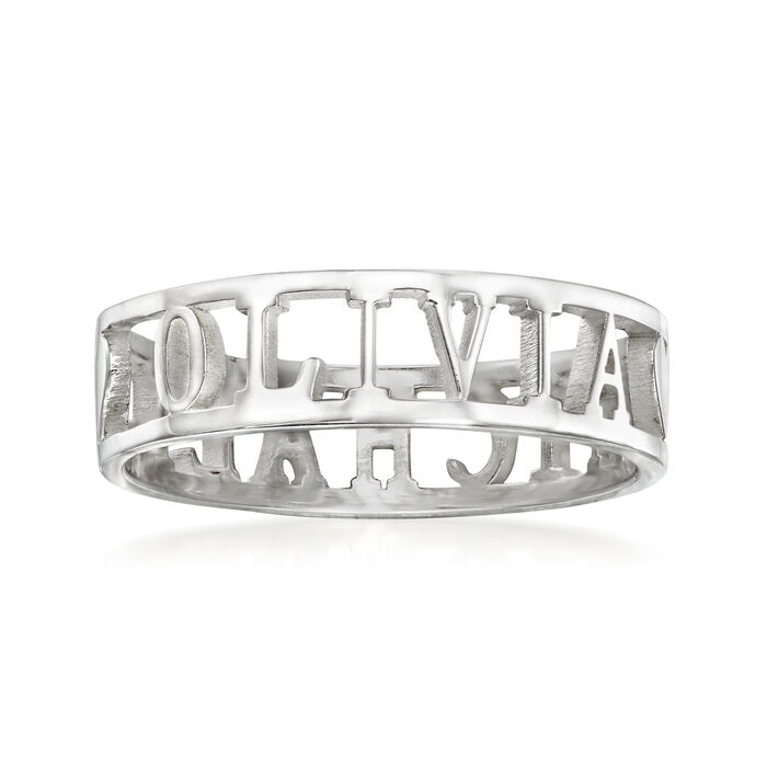 Sterling Silver Personalized Two-Name Cut-Out Ring with Hearts