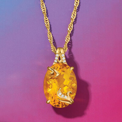 9.50 Carat Citrine Pendant Necklace with Diamond Accents in 18kt Gold Over Sterling