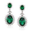 9.50 ct. t.w. Simulated Emeralds and 2.00 ct. t.w. CZ Drop Earrings in Sterling Silver