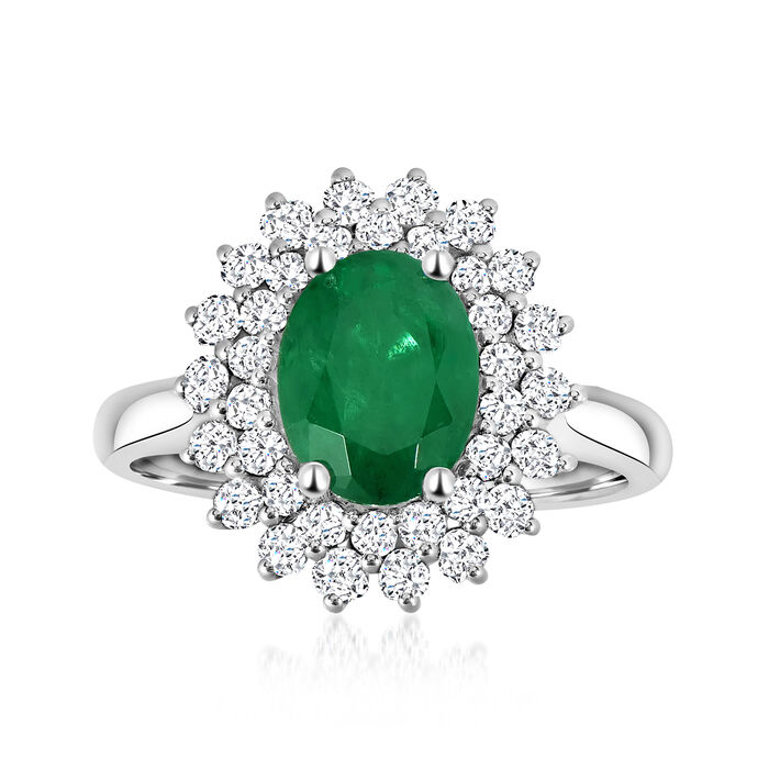 1.80 Carat Emerald Ring with .77 ct. t.w. Diamonds in 14kt White Gold