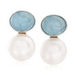 13.5-14mm Cultured Pearl and 10.00 Aquamarine Earrings in Sterling Silver
