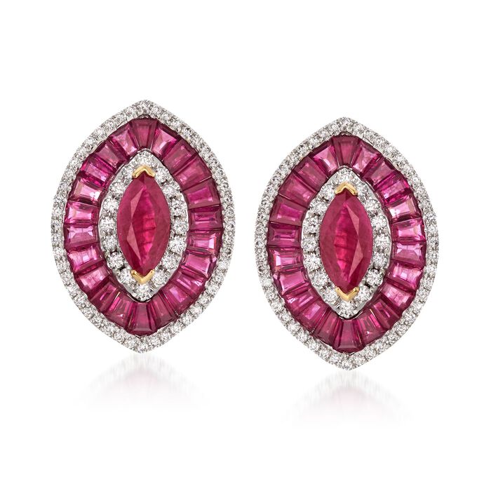 7.00 ct. t.w. Ruby and .62 ct. t.w. Diamond Marquise-Shaped Earrings in 18kt Yellow Gold