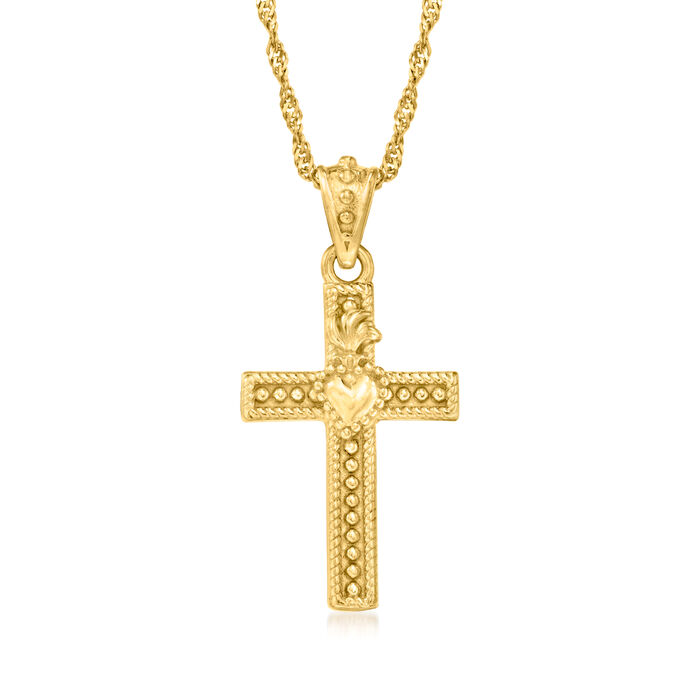 Italian 18kt Gold Over Sterling Sacred Heart Cross Adjustable Pendant Necklace