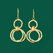 14kt Yellow Gold Wavy Open-Circle Drop Earrings