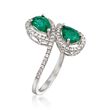 1.00 ct. t.w. Emerald and .50 ct. t.w. White Zircon Bypass Ring in Sterling Silver